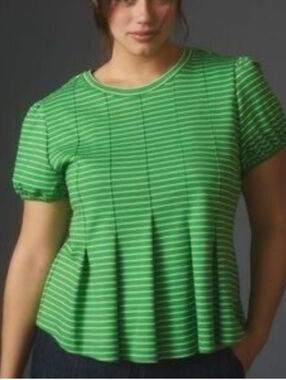Maeve Green Striped Peplum Top Size Medium